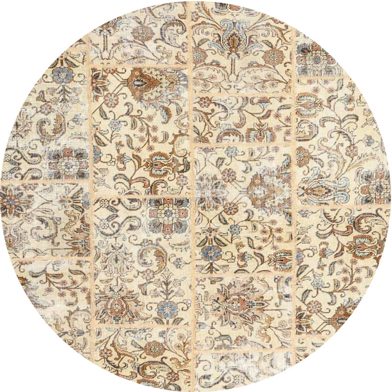 Tapis contemporain beige / brun clair, Rond 3 pi