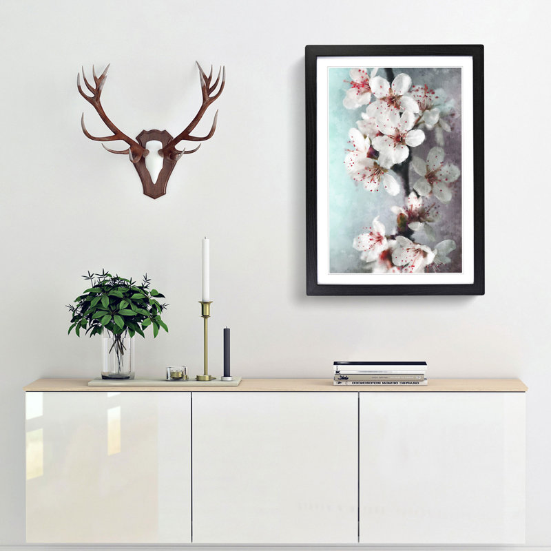 White Blossoms - Picture Frame Painting Print, 33cm H x 24cm W x 2cm D, Black Framed