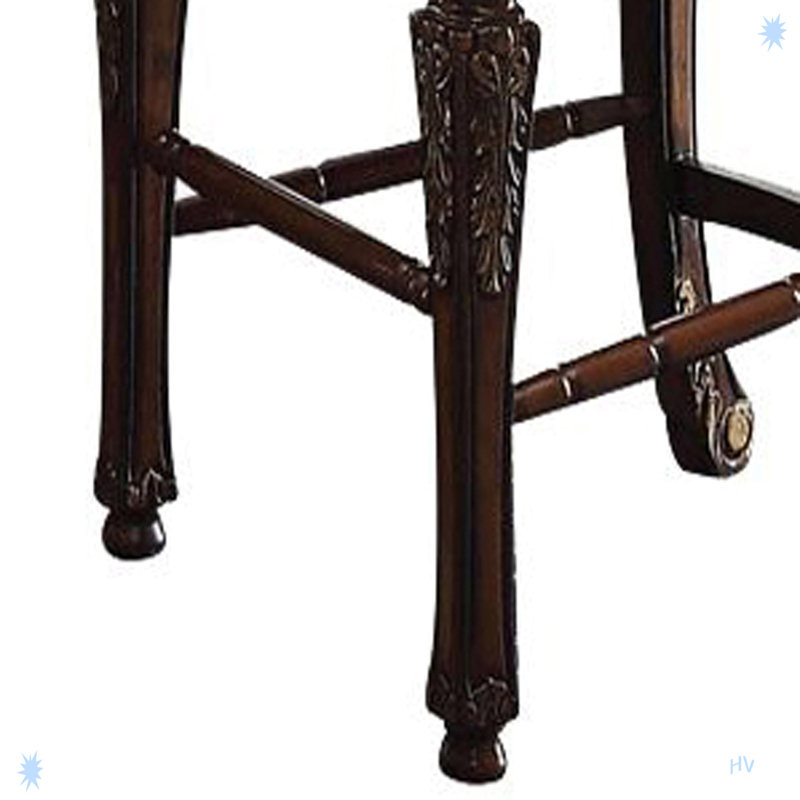 Cherry Faux Leather Tufted Counter Height Stools with Nailhead Trim