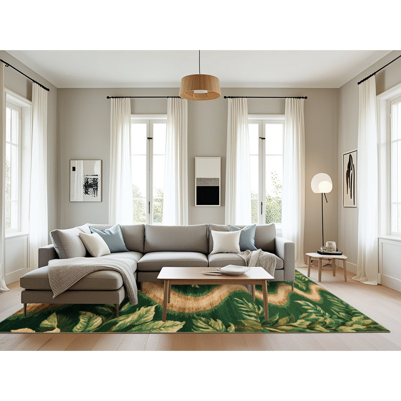 Machine Washable Nature Green Area Rug, Rectangle 8' x 12'