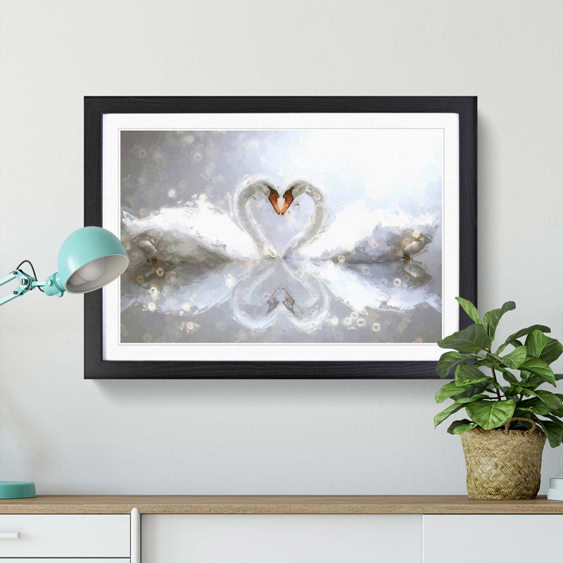 Swans Forming a Love Heart in Abstract - Framed Print, Black Framed, 62cm H x 87cm W x 2cm D