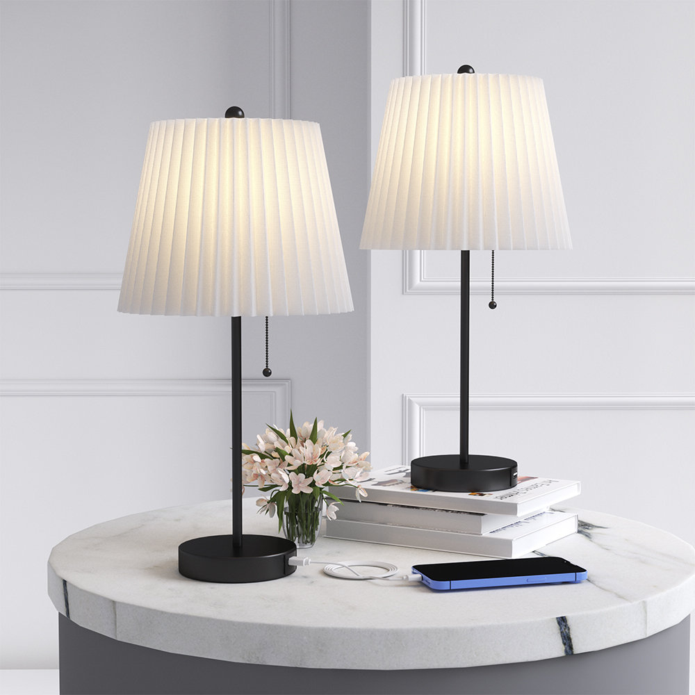 20.75'' Metal Table Lamp with USB & Folding Shade - MCM Modern Funky Accent Table Lamps for Bedroom Bedside/Nightstand, Living Room & Desk (Set of 2) Mercer41 Base 