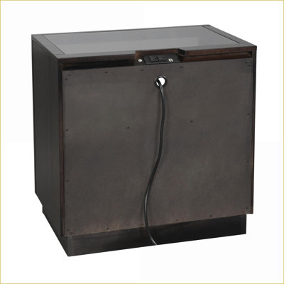 Modern Charcoal Bedroom Nightstand 2 Drawers LED Glass Top USB/Power