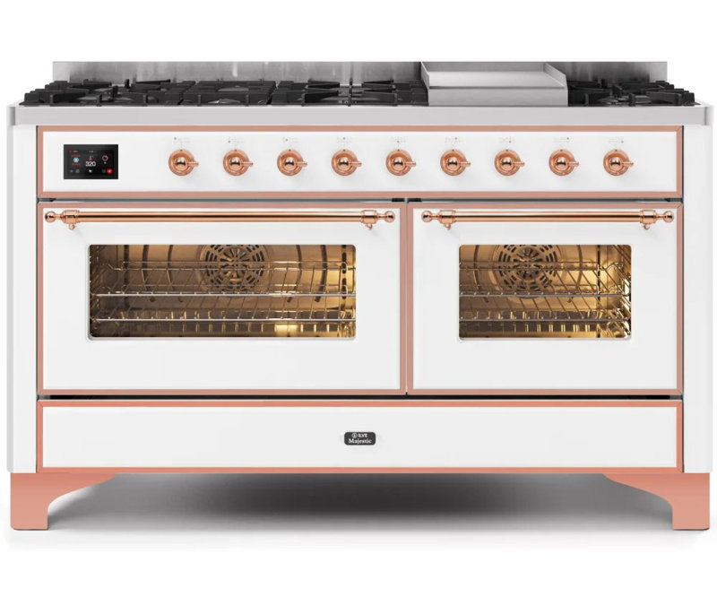 Majestic II 60" 5.02 cu. ft. Freestanding Dual Fuel Range with Griddle, Liquid Propane, White/Copper