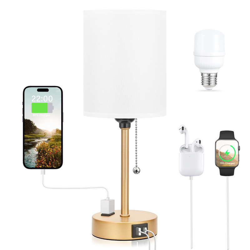 Petite lampe de table de chevet pour la chambre à coucher, Doré, Blanc