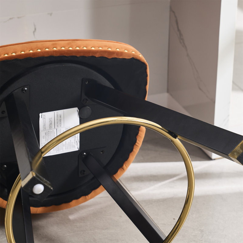 Set Of 2,Back Pull Point Design, Velvet Material, 360 Degree Rotation, Back Pull Loop Detachable Design, Rivet Decoration, Square Foot Wooden Bar Chair