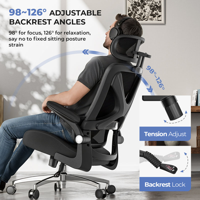 Ergonomic Office Chair with Headrest, Flip-up Armrests, Rolling Casters