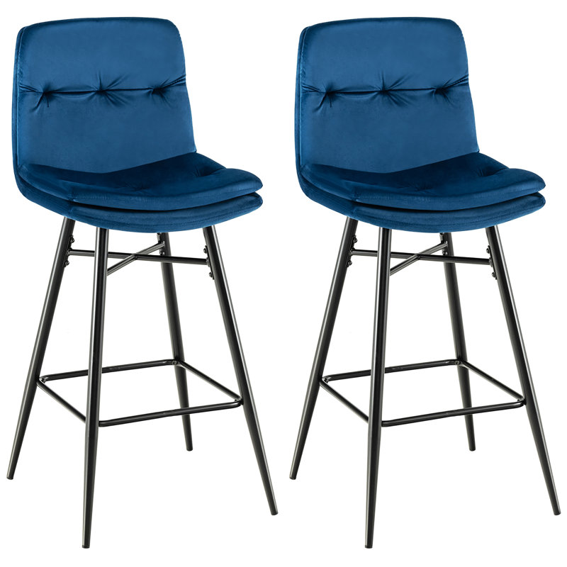 Akarsh Upholstered Counter Stool with Metal Frame, Blue