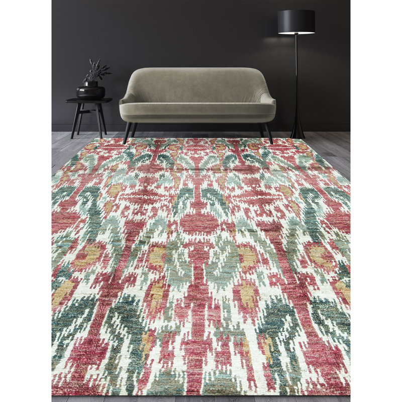 Hand-Knotted High-Quality Red and Green Area Rug