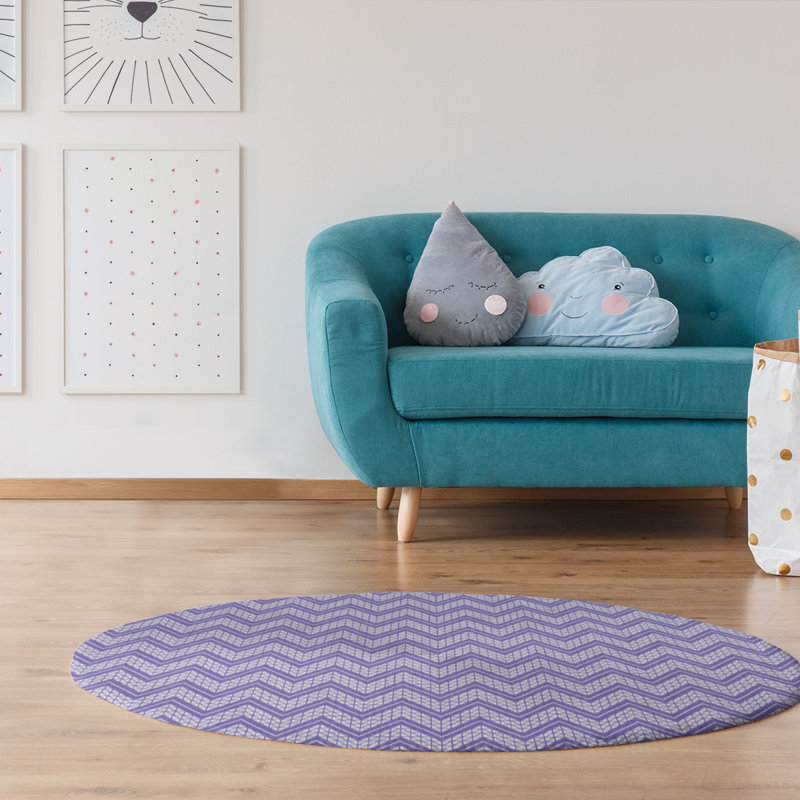 Tapis mauve/gris à cadre à main, Rond 5 pi