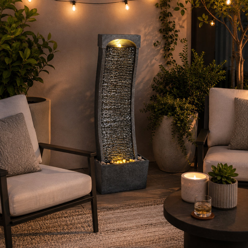 Barcot Weather Resistant Waterfall Fountain with Lights, Black