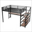 Grand lit mezzanine en métal avec bureau et escalier de rangement, éclairage à DEL intégré et ports de chargement USB, filet de fer suspendu, bouchons en caoutchouc réducteurs de bruit et cadre en acier résistant à la rouille Assemblage facile