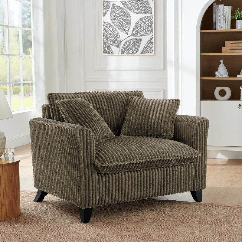 Fauteuil d'appoint capitonné en velours côtelé avec dossier ergonomique et rembourrage moelleux, Brun