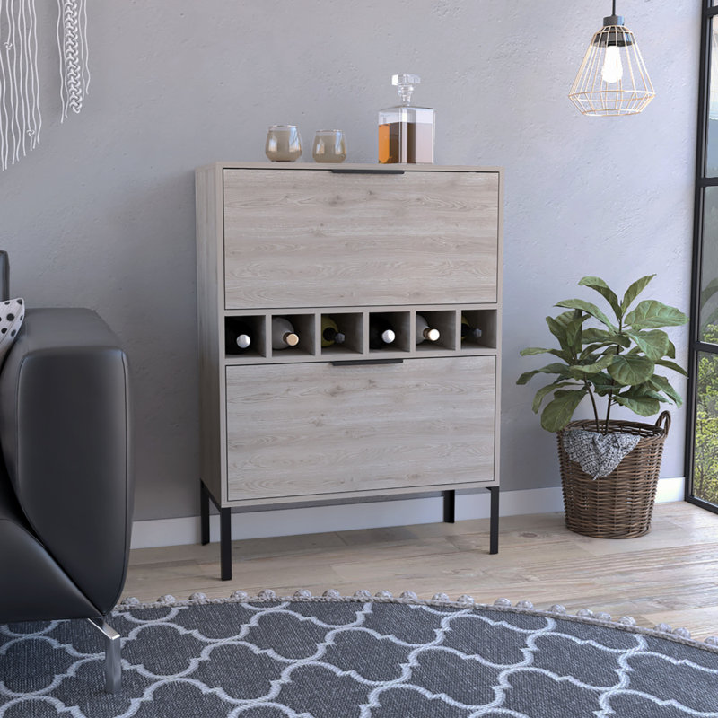 Bar Lyrata, 6 porte-bouteilles encastrés, porte double