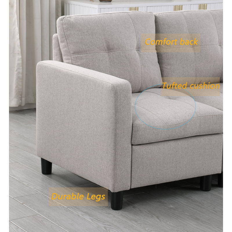 Milou 9 Pieces Modular Sofa Set, Light Gray Linen Blend