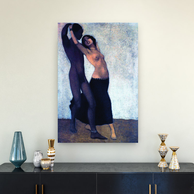 An Afro-European Couple Of Dancers Classic Contemporary Orchid Wall Art Print 1 Piece Wrapped Canvas Wall Art