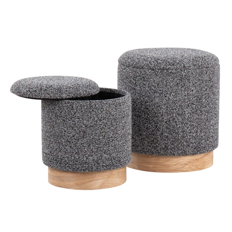 Ensemble de repose-pieds gigogne contemporain en bois et en tissu, pour une conception moderne et peu encombrante, Noir