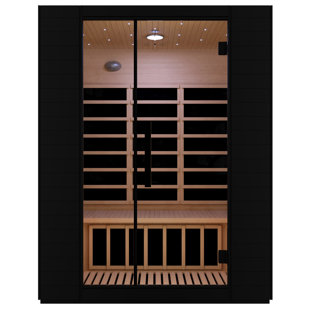 Sauna d'intérieur à cabine infrarouge pour 3 personnes avec bois de pruche du Canada, panneaux de chauffage à faible intensité électromagnétique, chromothérapie et porte en verre