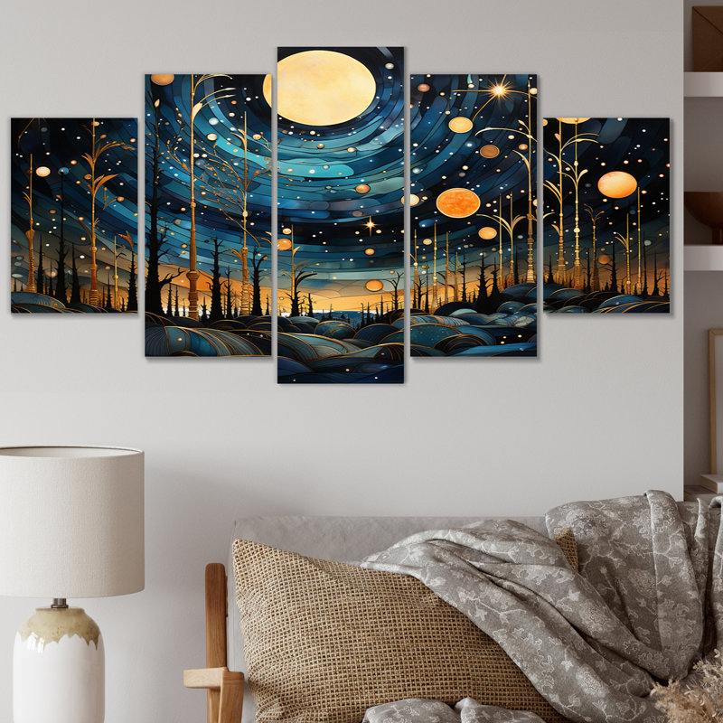 Ciel céleste mosaïque paysage III - décoration murale abstraite - 5 panneaux