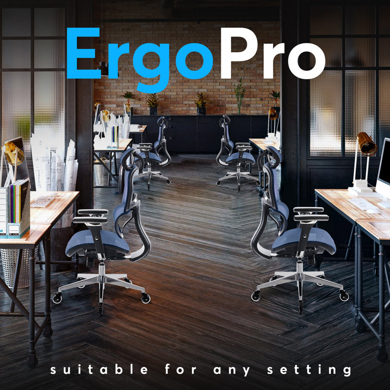 Navy Blue Mesh Ergonomic Executive Office Chair with Adjustable Arms