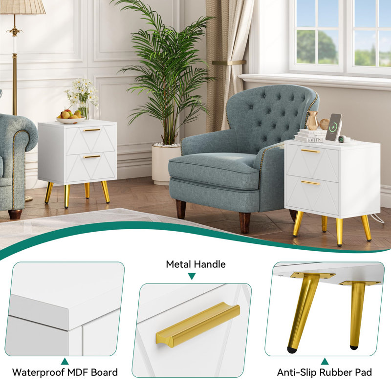 40cm W Metal Bedside Table