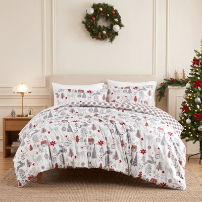 Literie réversible Holly Jolly Lane de Southshore Fine Linens, en microfibre brossée 100 g/m², idéale pour les fêtes, comprenant une housse de couette et une taie d'oreiller, pour lit simple ou simple XL.