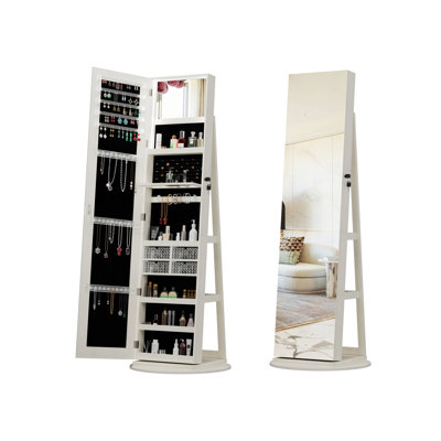 Freestanding 360°Swivel Jewelry Cabinet With Full Length Mirror