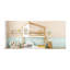 Lit superposé simple au-dessus d'un lit simple en bois avec toit, fenêtre et échelle