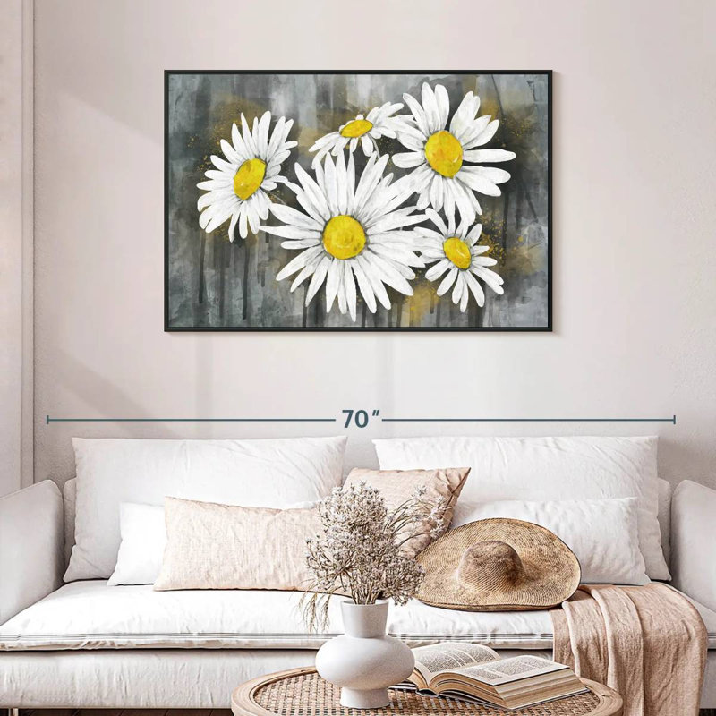 Bouquet de marguerites, Cadre flottant noir, 43 po x 29 po
