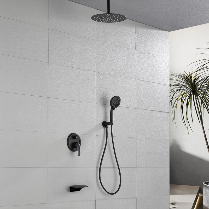 Ceiling-Mounted Tub Shower System With Hand Shower 12-Inch Single-Handle Shower Faucet Set Brass High-Pressure Shower Trim Kit With Rough-In Valve