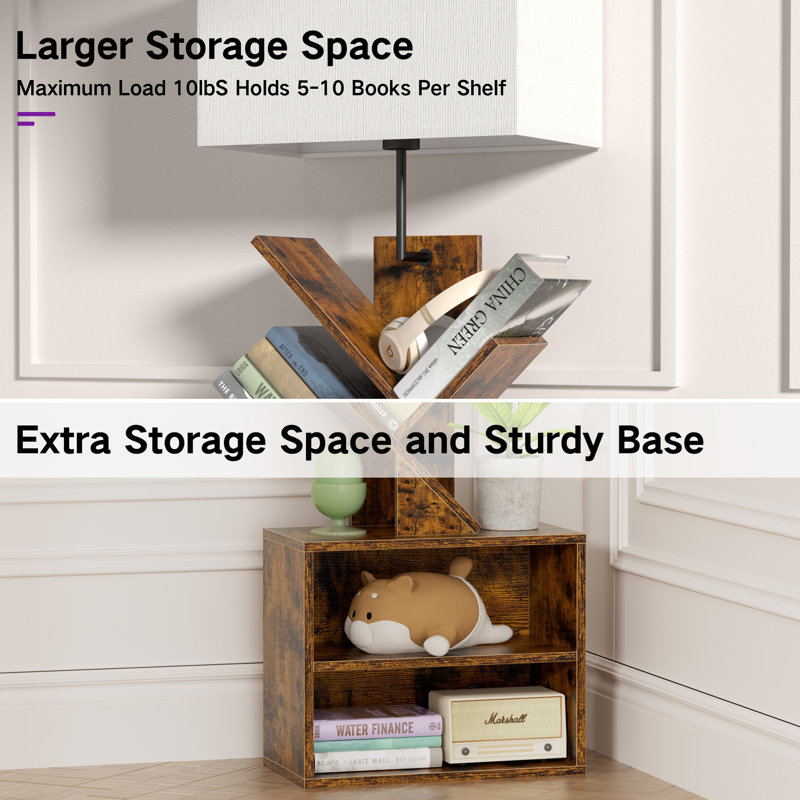 Bookcases With Led Light And Remote Control, 7-tier 2 Drawer Column Floor Lamp, Brown Wood