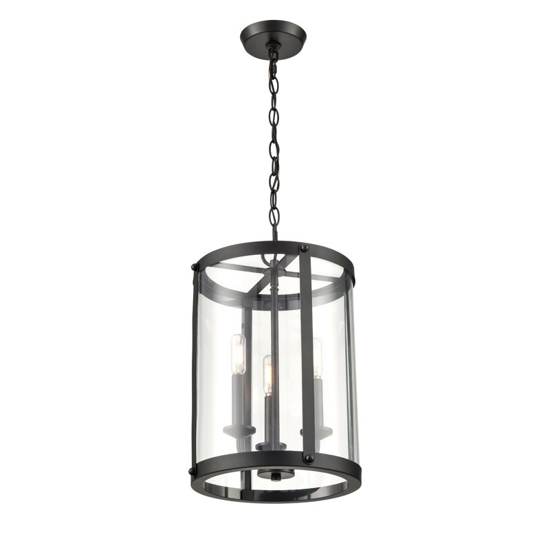 Luminaire suspendu cylindrique à 3 lumières Kameelah, Noir mat