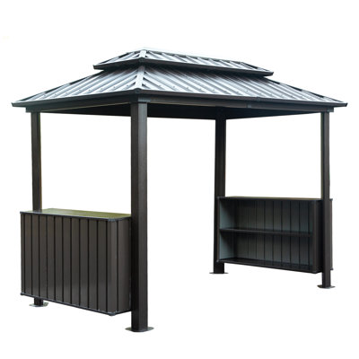 Pavillon de jardin à toit rigide de 6 pi x 10 pi, pavillon de jardin extérieur avec double toit en acier galvanisé, pavillon de barbecue pour terrasse avec 2 armoires de rangement et crochets de plafond pour la cour, le jardin, le jardin, gris