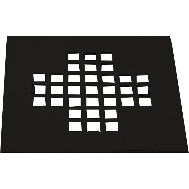 4-1/4" Square Grate Shower Drain Cover with 2" Brass Drain Pipe, Matte Black