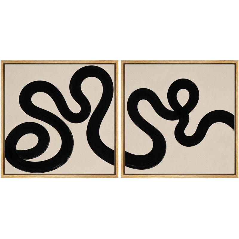 «Minimal Abstract Curved Line Art Neutral Art, Natural Framed, 24" H x 24" W x 1.5" D