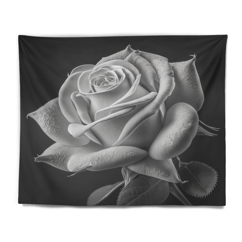 Polyester blanc fleuri sur une tapisserie noire I, H 32 po x l 39 po