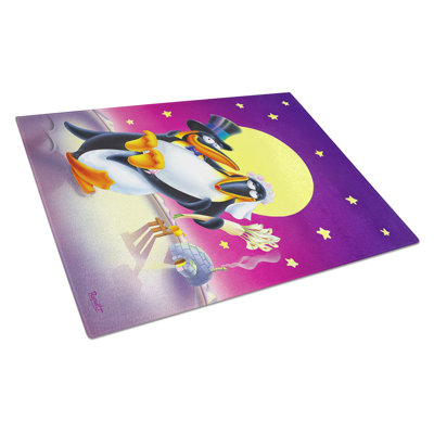 Planche à découper en verre trempé simplement marié penguins de mariage