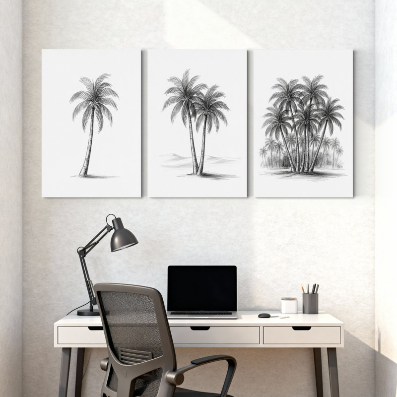 Palmiers, ensemble de 3 reproductions d'art sur toile, H 24 po x l 48 po