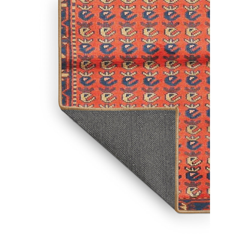 Tapis rouge/beige/bleu traditionnel, Rectangle 3 pi x 5 pi
