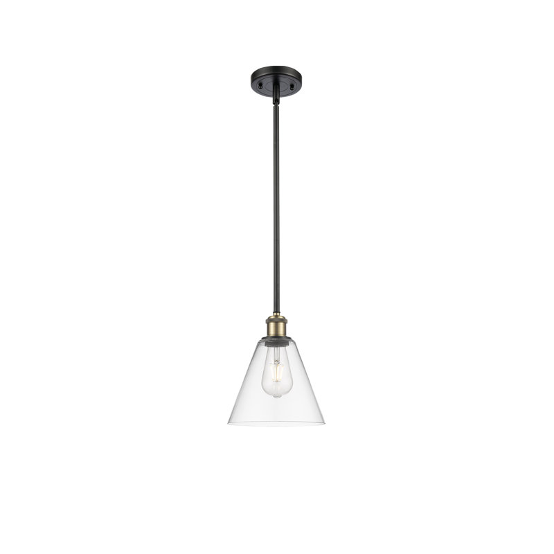 Luminaire suspendu sphérique à 1 lumière Allean, Transparent, H 42,75 po x l 8 po x P 8 po, Noir/laiton antique