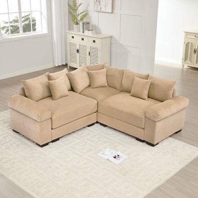 Canapé modulaire surdimensionné surdimensionné en nuage, canapé modulaire convertible avec accoudoirs très larges à assise profonde, 10 coussins décoratifs en velours côtelé de qualité supérieure, conception ergonomique, assemblage facile, pour les salons, chameau