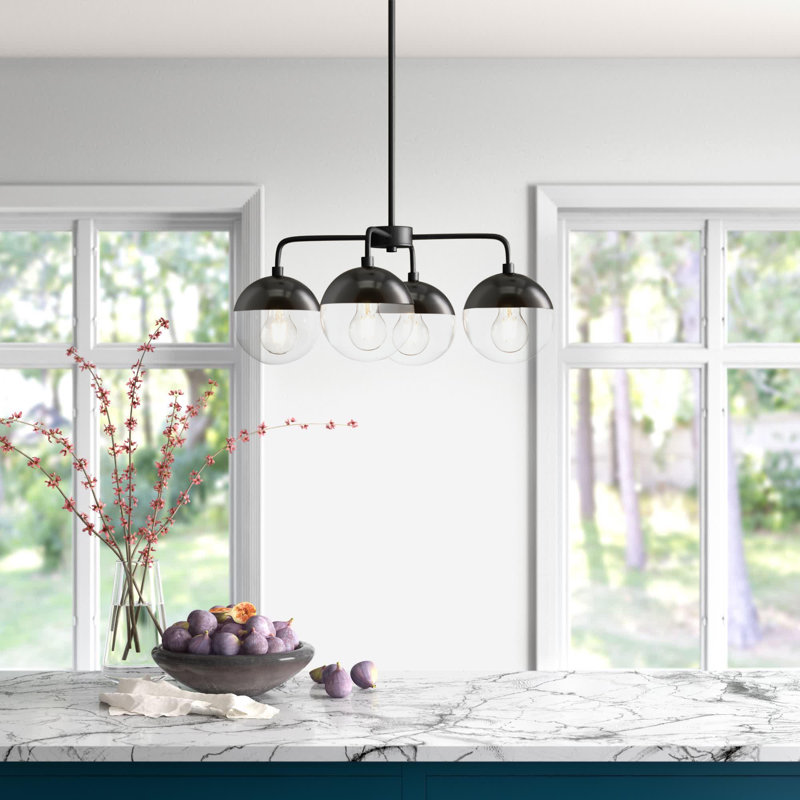 Lustre linéaire moderne à 4 lumières, Bronze foncé, Oui