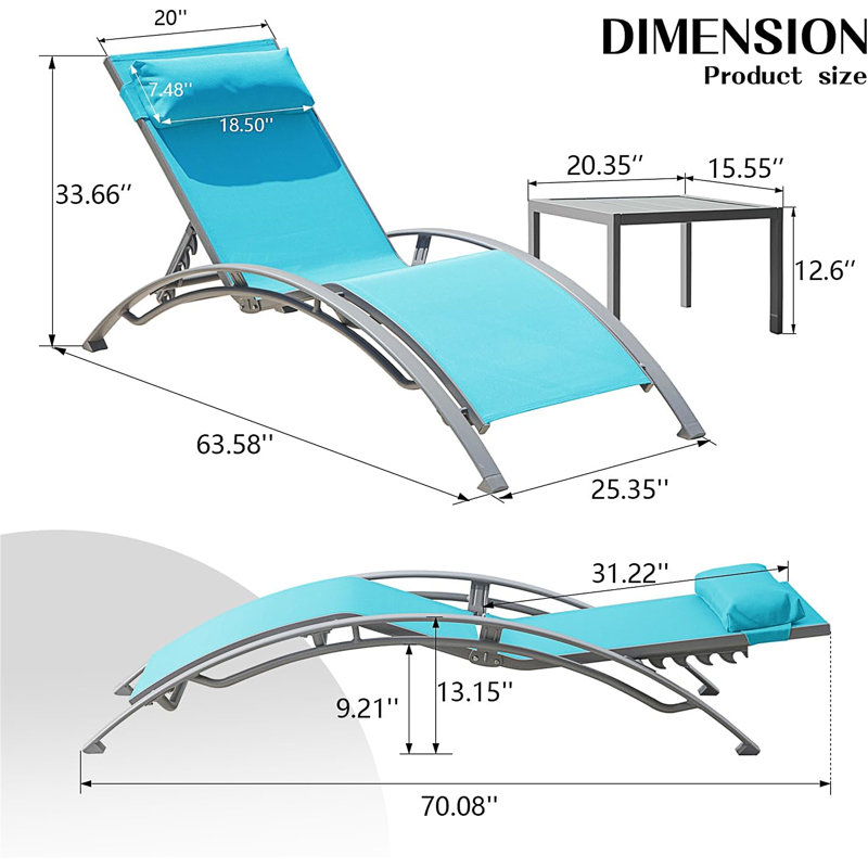 Ensemble 3 chaises longues bleues pour piscine