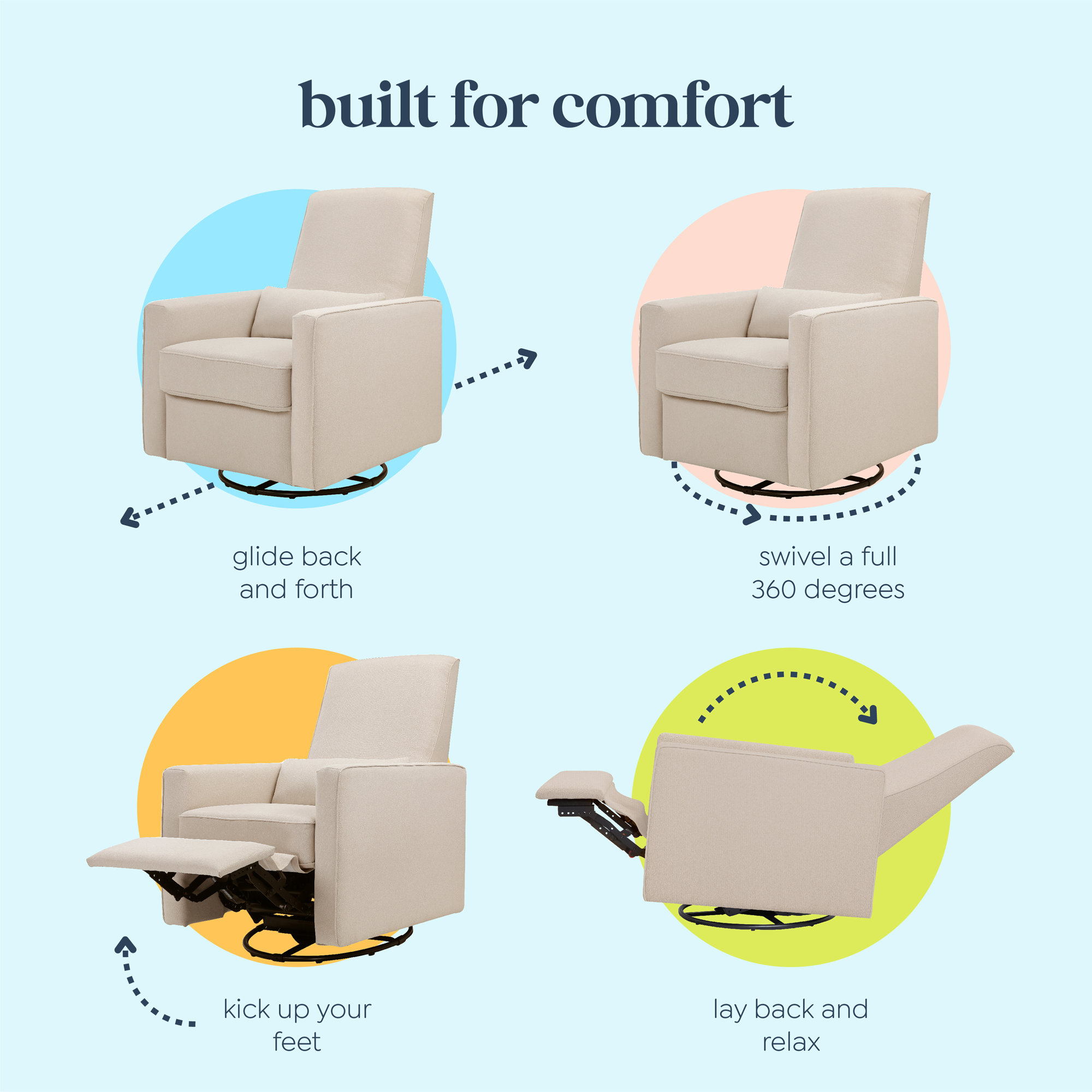 Piper Swivel Reclining Glider, Cream