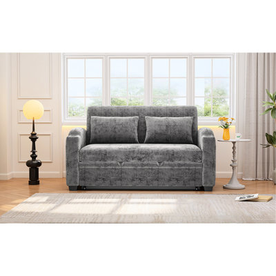 Gray Pull Out Bed With Adjustable , Cup Holders, Ports And 2 Pillows For Offices Chenille In Hue