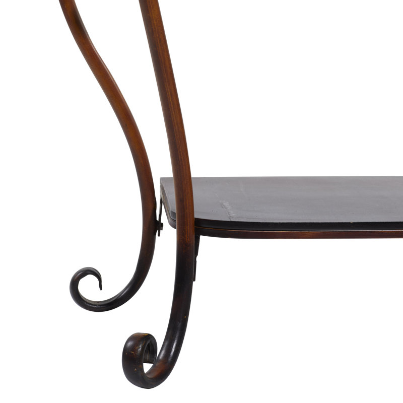 Metal Embossed 1 Shelf Floral Console Table with Ornate Scroll Legs