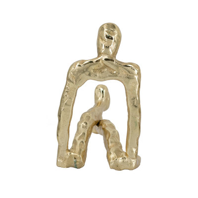 8.7" Abstract Gold Sitting Figurine - Cast Aluminum, Textured Finish for Modern Home Decor (8.3x4.7x8.7")