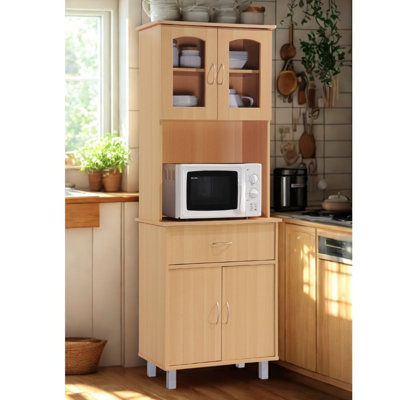 Kitchen Cabinet 23.6 inch Wide Freestanding China Display Hutch with Storage, Microwave Shelf and Utensil Drawer, by L