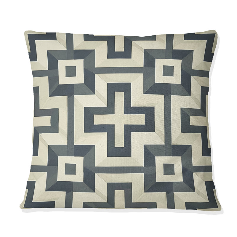 Coussin décoratif gris et beige Midcentury Maze I - Midcentury Maze, H 18 po x l 18 po