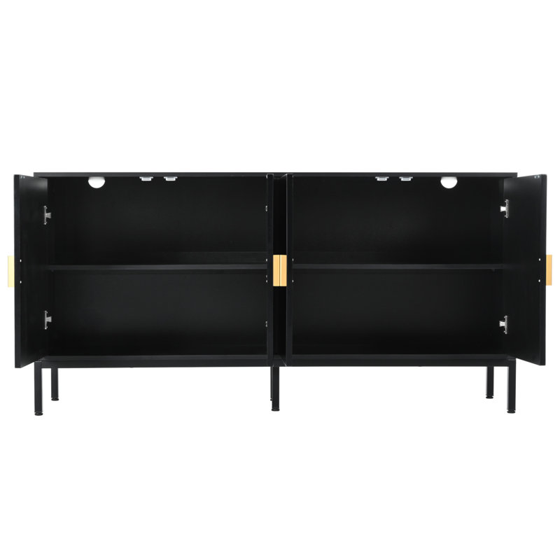 Exquisite Four-Door Sideboard With Stylish Metal Legs And Patterned Doors For Versatile Use, Black
